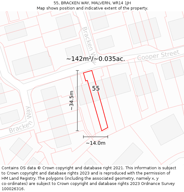 55, BRACKEN WAY, MALVERN, WR14 1JH: Plot and title map
