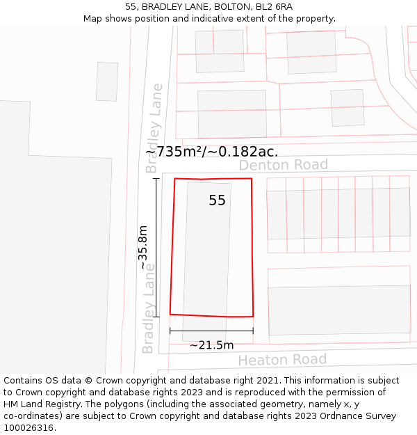 55, BRADLEY LANE, BOLTON, BL2 6RA: Plot and title map