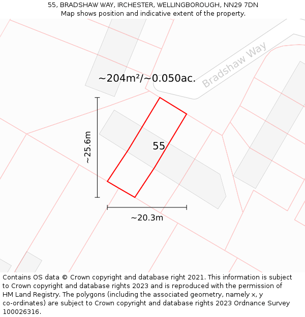 55, BRADSHAW WAY, IRCHESTER, WELLINGBOROUGH, NN29 7DN: Plot and title map