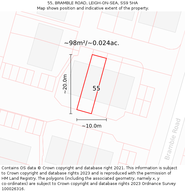 55, BRAMBLE ROAD, LEIGH-ON-SEA, SS9 5HA: Plot and title map