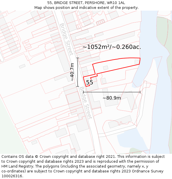 55, BRIDGE STREET, PERSHORE, WR10 1AL: Plot and title map