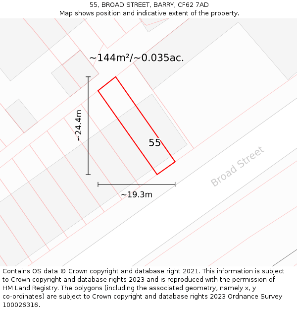 55, BROAD STREET, BARRY, CF62 7AD: Plot and title map