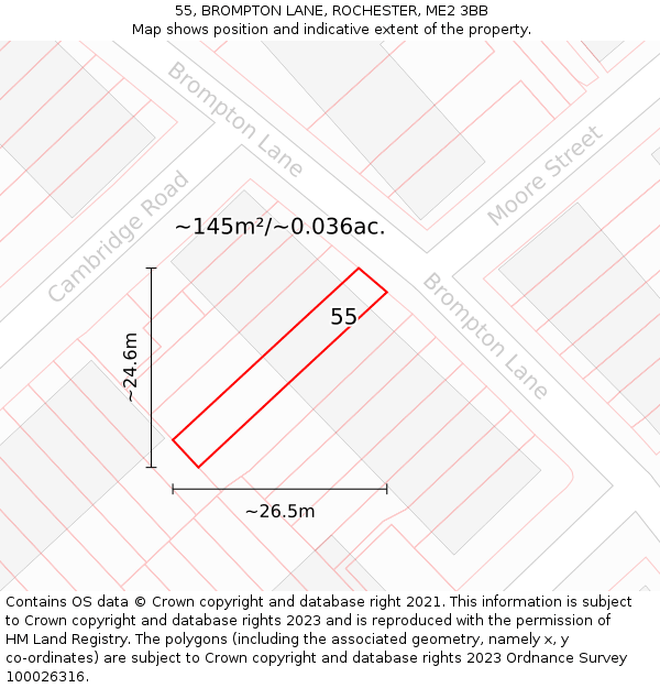 55, BROMPTON LANE, ROCHESTER, ME2 3BB: Plot and title map