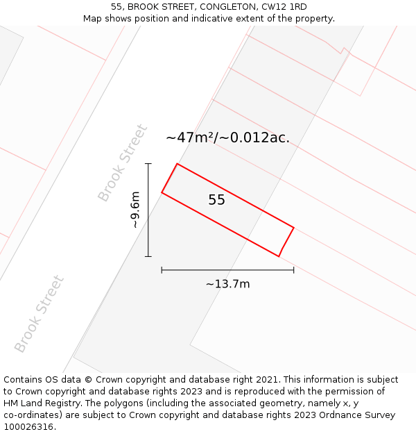 55, BROOK STREET, CONGLETON, CW12 1RD: Plot and title map