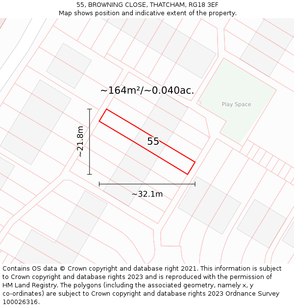 55, BROWNING CLOSE, THATCHAM, RG18 3EF: Plot and title map