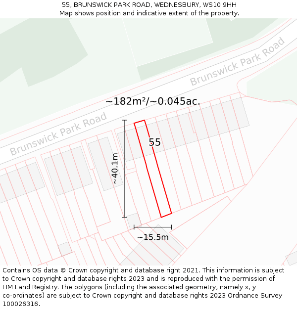 55, BRUNSWICK PARK ROAD, WEDNESBURY, WS10 9HH: Plot and title map