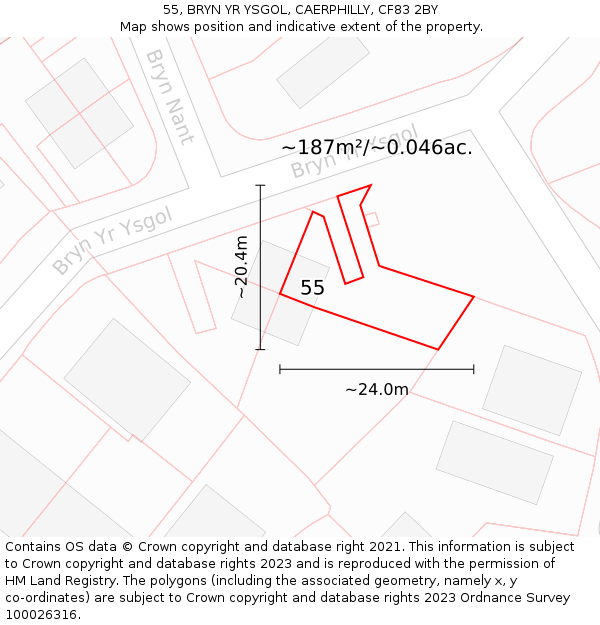 55, BRYN YR YSGOL, CAERPHILLY, CF83 2BY: Plot and title map