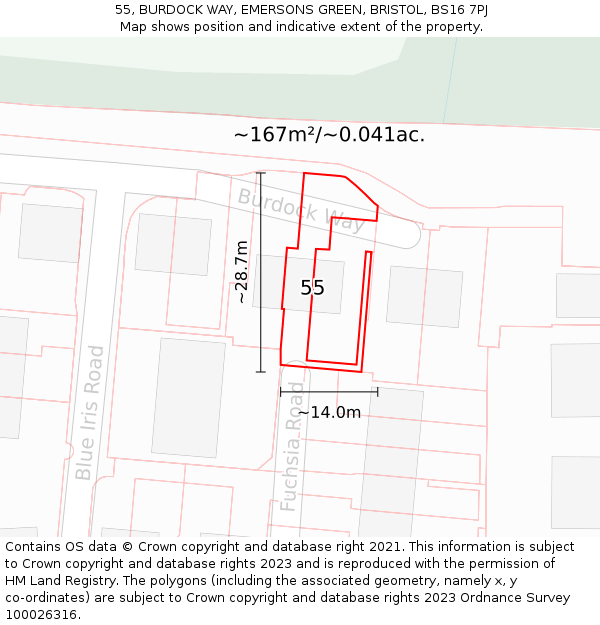 55, BURDOCK WAY, EMERSONS GREEN, BRISTOL, BS16 7PJ: Plot and title map
