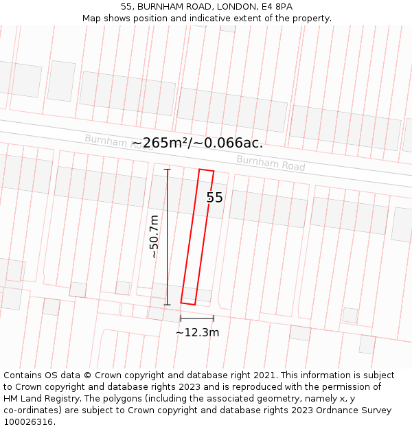 55, BURNHAM ROAD, LONDON, E4 8PA: Plot and title map