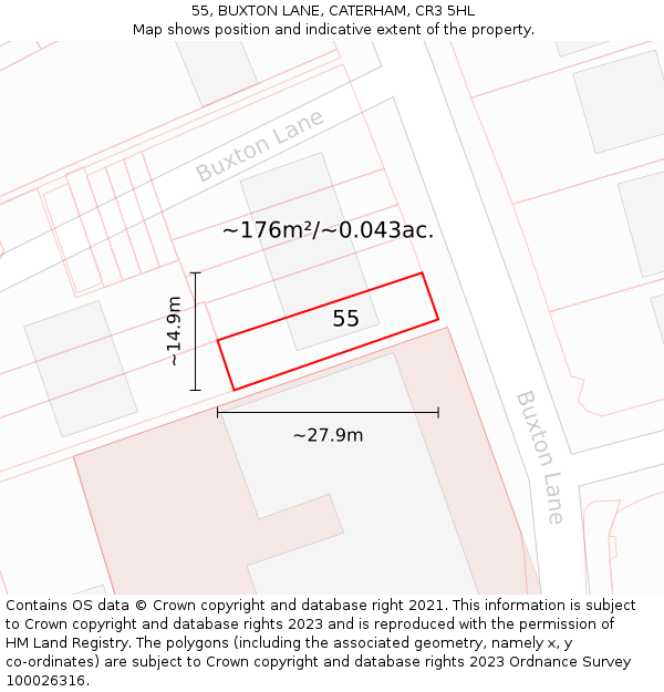 55, BUXTON LANE, CATERHAM, CR3 5HL: Plot and title map