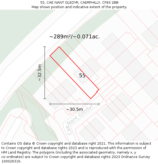55, CAE NANT GLEDYR, CAERPHILLY, CF83 2BB: Plot and title map