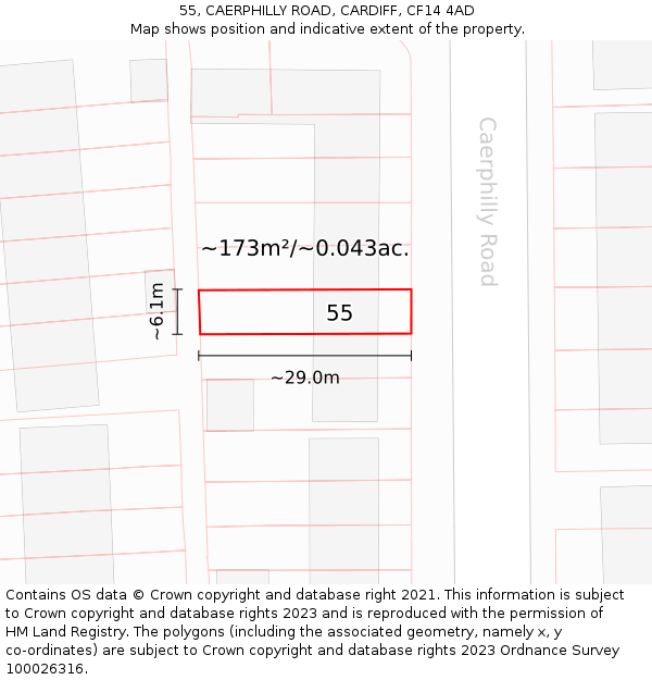 55, CAERPHILLY ROAD, CARDIFF, CF14 4AD: Plot and title map
