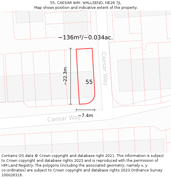 55, CAESAR WAY, WALLSEND, NE28 7JL: Plot and title map