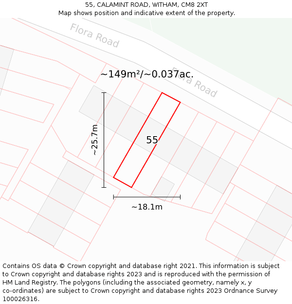 55, CALAMINT ROAD, WITHAM, CM8 2XT: Plot and title map