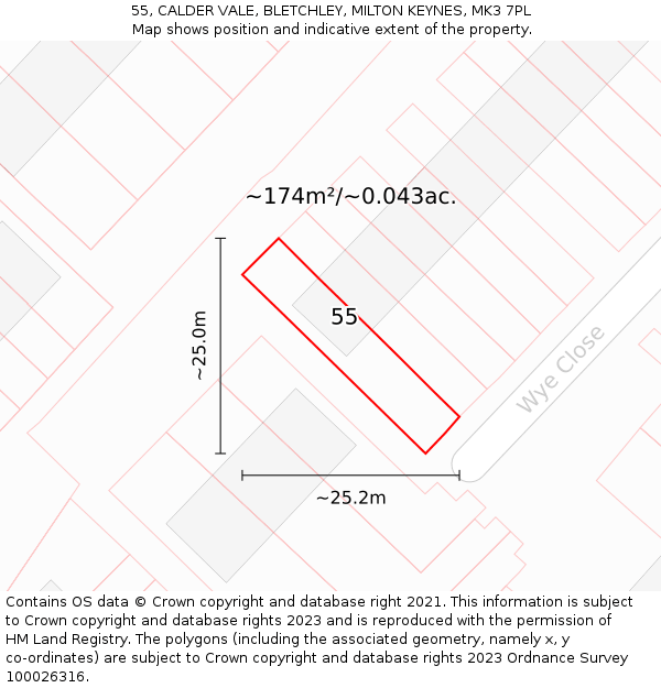55, CALDER VALE, BLETCHLEY, MILTON KEYNES, MK3 7PL: Plot and title map