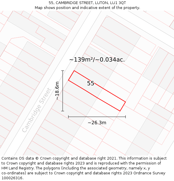 55, CAMBRIDGE STREET, LUTON, LU1 3QT: Plot and title map