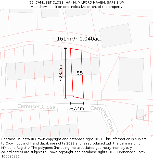 55, CAMUSET CLOSE, HAKIN, MILFORD HAVEN, SA73 3NW: Plot and title map