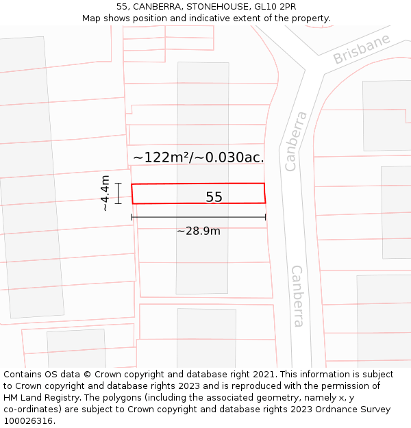 55, CANBERRA, STONEHOUSE, GL10 2PR: Plot and title map
