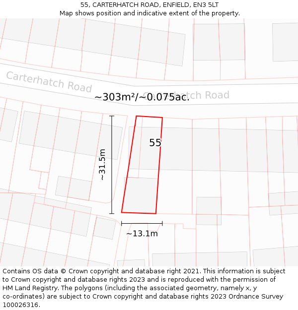 55, CARTERHATCH ROAD, ENFIELD, EN3 5LT: Plot and title map