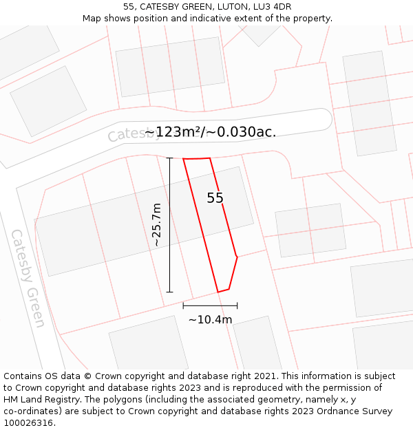 55, CATESBY GREEN, LUTON, LU3 4DR: Plot and title map