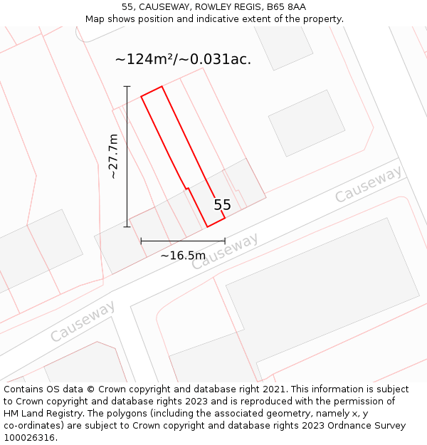 55, CAUSEWAY, ROWLEY REGIS, B65 8AA: Plot and title map
