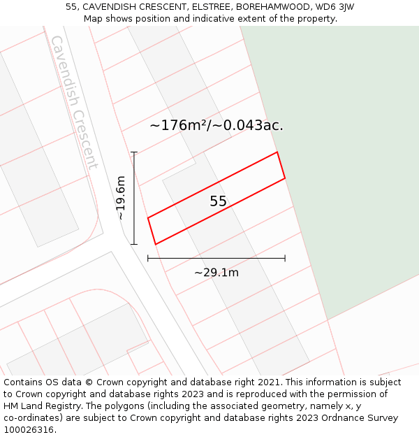 55, CAVENDISH CRESCENT, ELSTREE, BOREHAMWOOD, WD6 3JW: Plot and title map