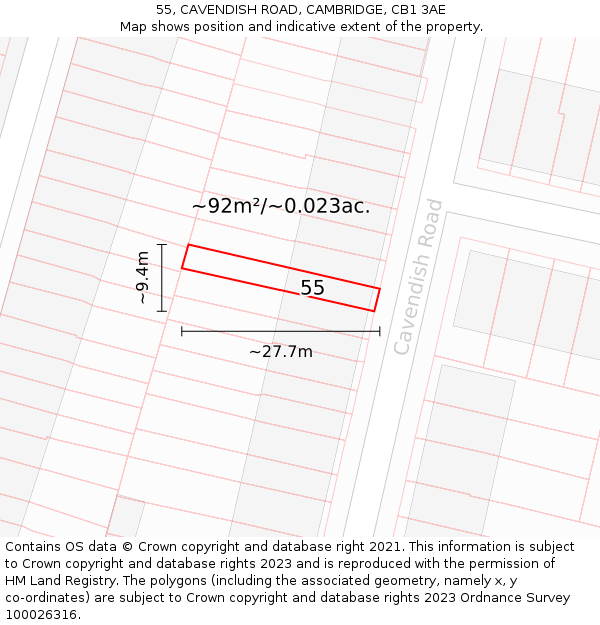 55, CAVENDISH ROAD, CAMBRIDGE, CB1 3AE: Plot and title map