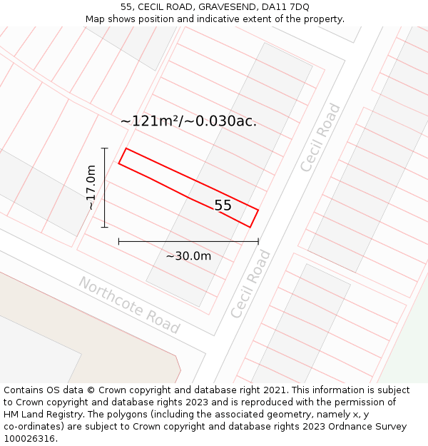 55, CECIL ROAD, GRAVESEND, DA11 7DQ: Plot and title map