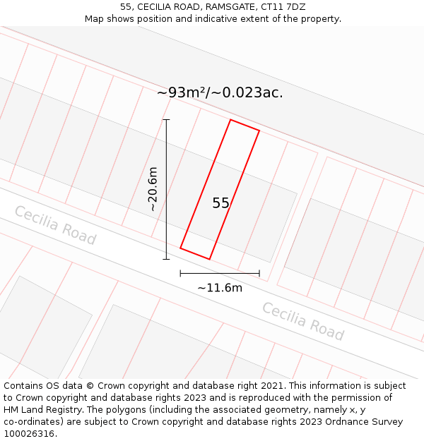 55, CECILIA ROAD, RAMSGATE, CT11 7DZ: Plot and title map