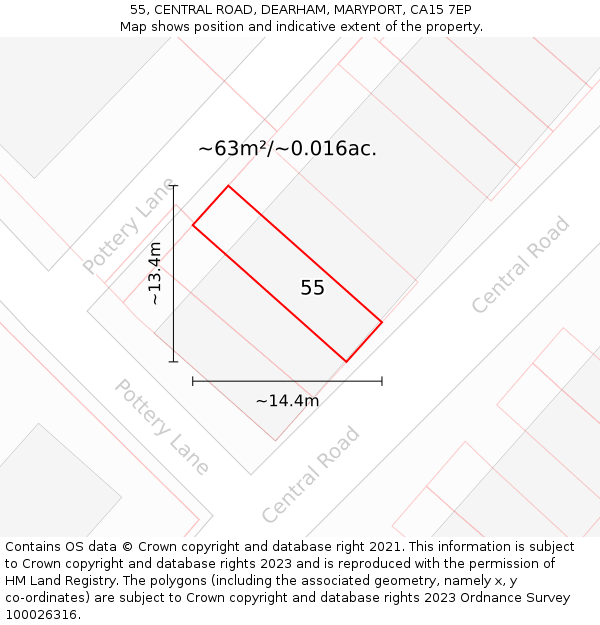 55, CENTRAL ROAD, DEARHAM, MARYPORT, CA15 7EP: Plot and title map