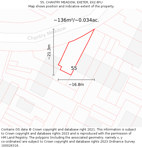 55, CHANTRY MEADOW, EXETER, EX2 8FU: Plot and title map