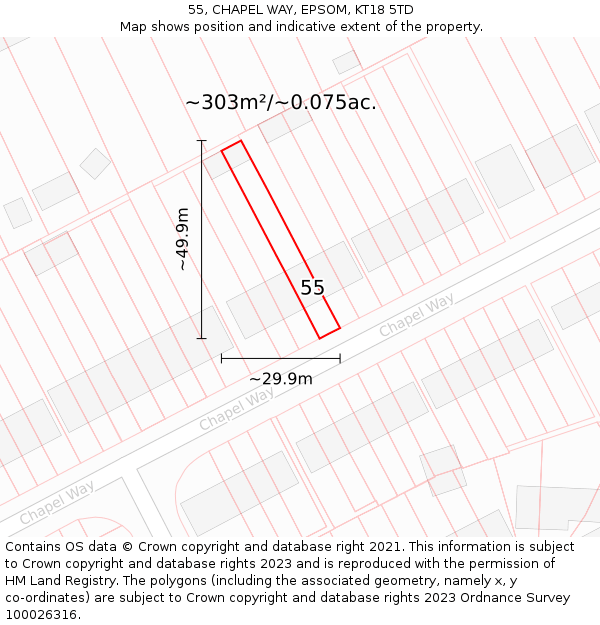 55, CHAPEL WAY, EPSOM, KT18 5TD: Plot and title map