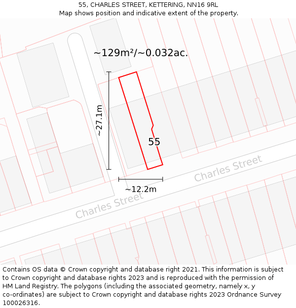 55, CHARLES STREET, KETTERING, NN16 9RL: Plot and title map