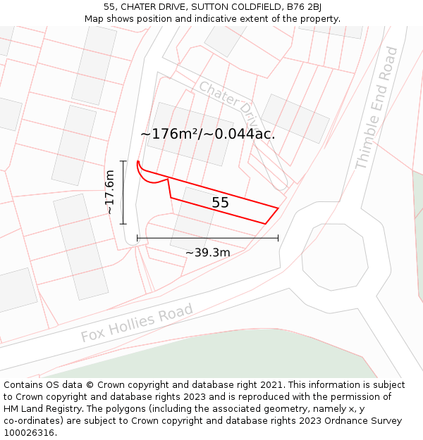 55, CHATER DRIVE, SUTTON COLDFIELD, B76 2BJ: Plot and title map