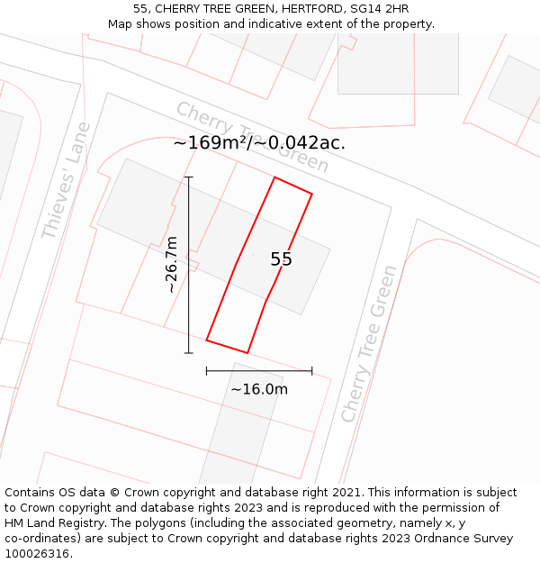 55, CHERRY TREE GREEN, HERTFORD, SG14 2HR: Plot and title map