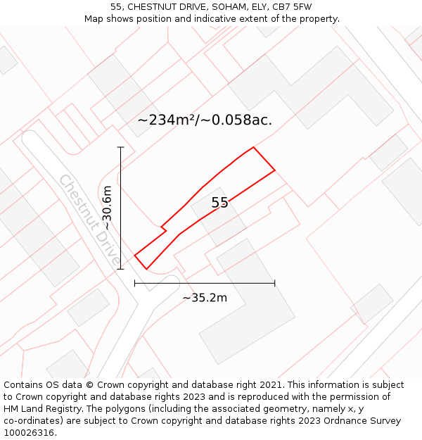 55, CHESTNUT DRIVE, SOHAM, ELY, CB7 5FW: Plot and title map