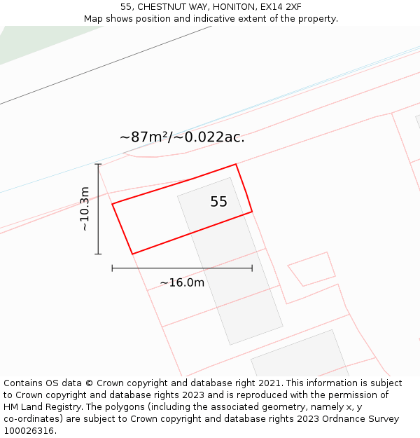 55, CHESTNUT WAY, HONITON, EX14 2XF: Plot and title map
