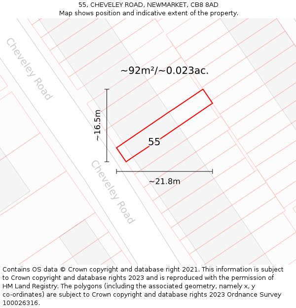 55, CHEVELEY ROAD, NEWMARKET, CB8 8AD: Plot and title map