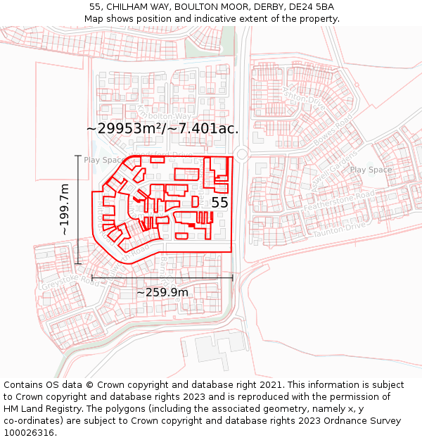 55, CHILHAM WAY, BOULTON MOOR, DERBY, DE24 5BA: Plot and title map