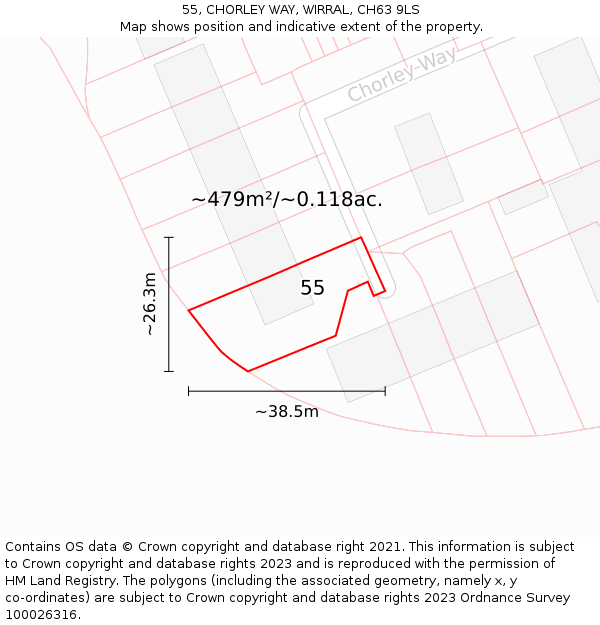55, CHORLEY WAY, WIRRAL, CH63 9LS: Plot and title map
