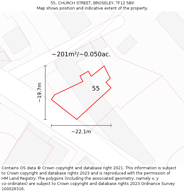 55, CHURCH STREET, BROSELEY, TF12 5BX: Plot and title map