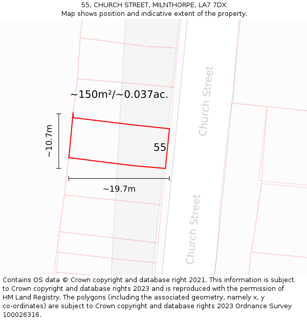 55, CHURCH STREET, MILNTHORPE, LA7 7DX: Plot and title map