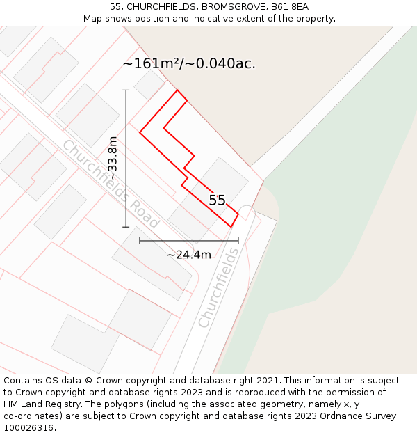 55, CHURCHFIELDS, BROMSGROVE, B61 8EA: Plot and title map