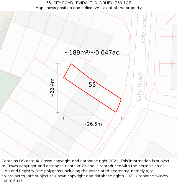 55, CITY ROAD, TIVIDALE, OLDBURY, B69 1QZ: Plot and title map