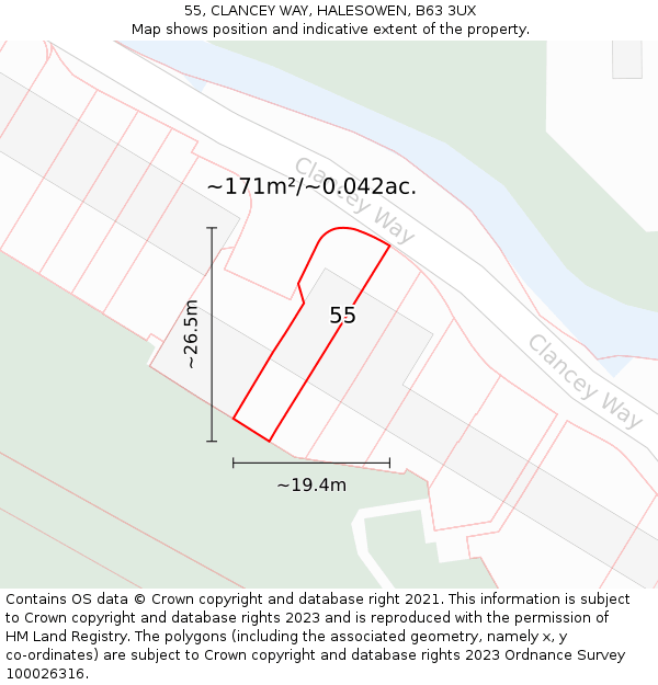55, CLANCEY WAY, HALESOWEN, B63 3UX: Plot and title map