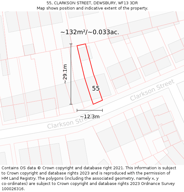 55, CLARKSON STREET, DEWSBURY, WF13 3DR: Plot and title map