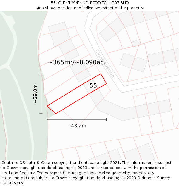 55, CLENT AVENUE, REDDITCH, B97 5HD: Plot and title map