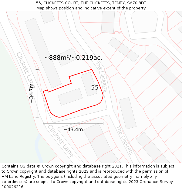 55, CLICKETTS COURT, THE CLICKETTS, TENBY, SA70 8DT: Plot and title map
