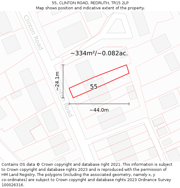 55, CLINTON ROAD, REDRUTH, TR15 2LP: Plot and title map