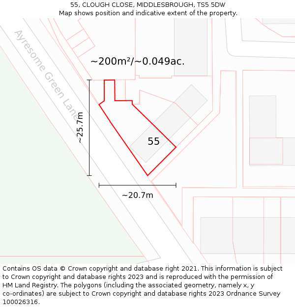 55, CLOUGH CLOSE, MIDDLESBROUGH, TS5 5DW: Plot and title map